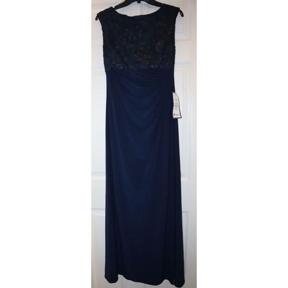 Alex Evenings Sz 8 Navy Embroidered Lace Bodice Cap Sleeve Full Length Dress $26 - Picture 1 of 9